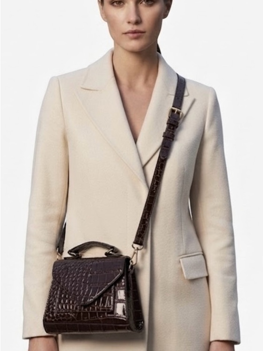 Women's like Croc-Embossed Top-Handle Crossbody Bag in Dark Brown